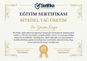 BİTKİSEL YAĞ ÜRETİM USTALIK & KALFALIK BELGESİ