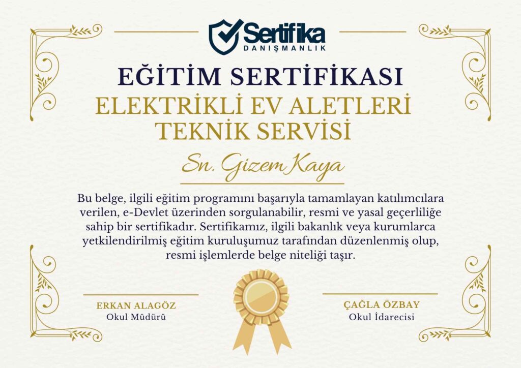 ELEKTRİKLİ EV ALETLERİ TEKNİK SERVİSİ USTALIK & KALFALIK BELGESİ