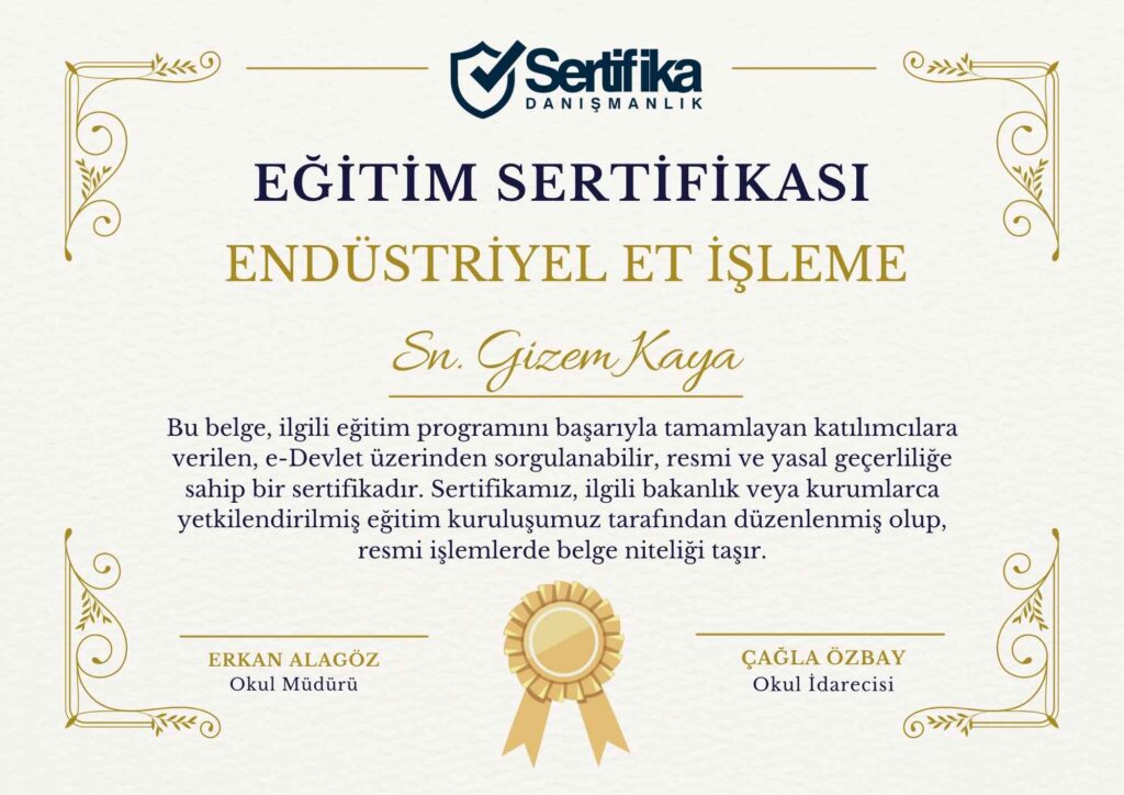 ENDÜSTRİYEL ET İŞLEME USTALIK & KALFALIK BELGESİ