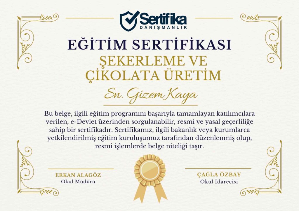 ŞEKERLEME VE ÇİKOLATA ÜRETİM USTALIK & KALFALIK BELGESİ