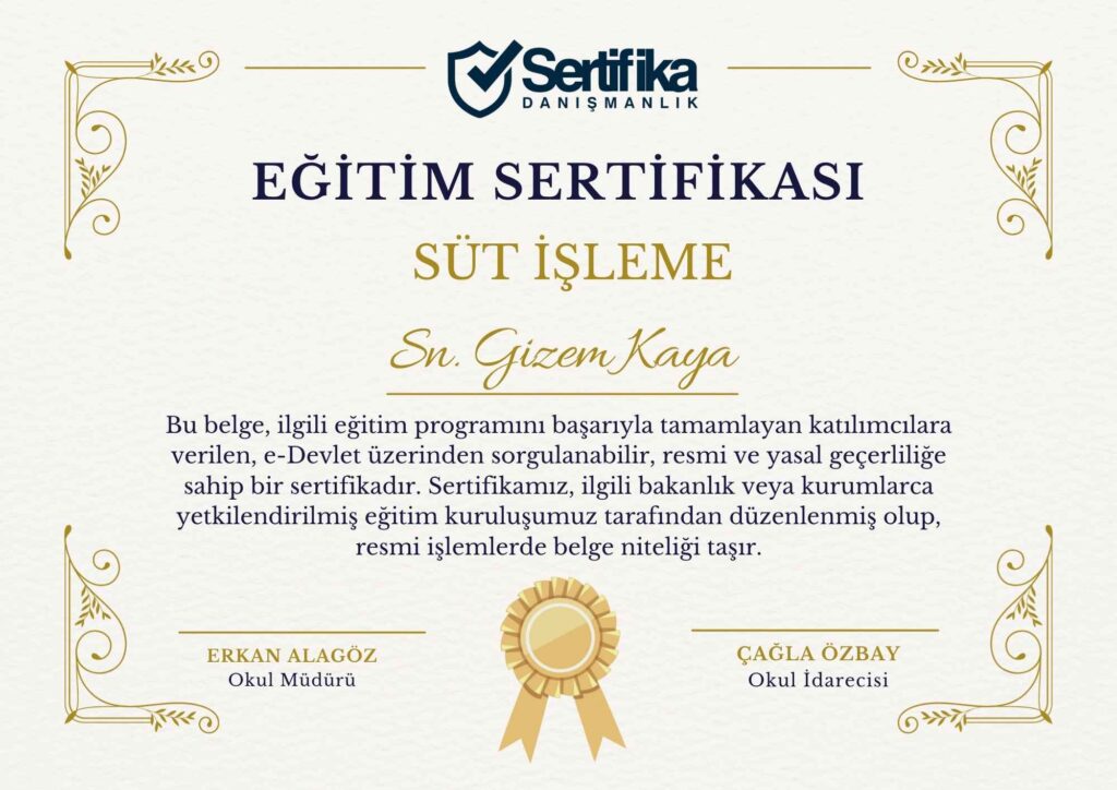 SÜT İŞLEME USTALIK & KALFALIK BELGESİ