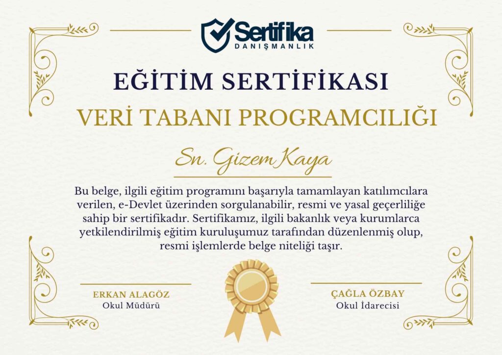 VERİ TABANI PROGRAMCILIĞI USTALIK & KALFALIK BELGESİ