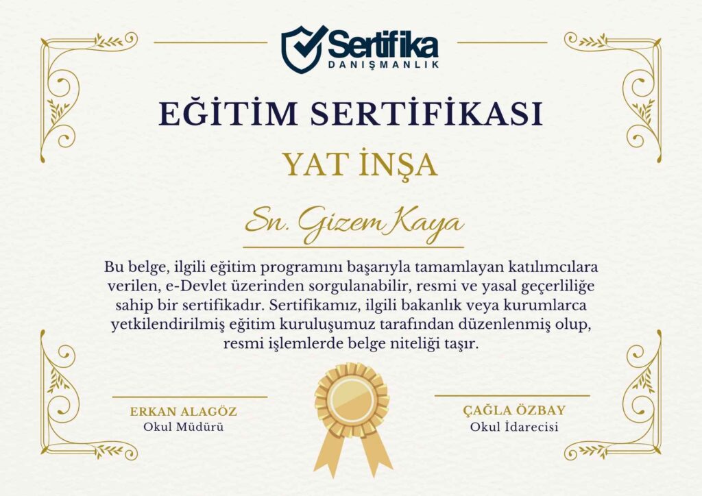 YAT İNŞA USTALIK & KALFALIK BELGESİ