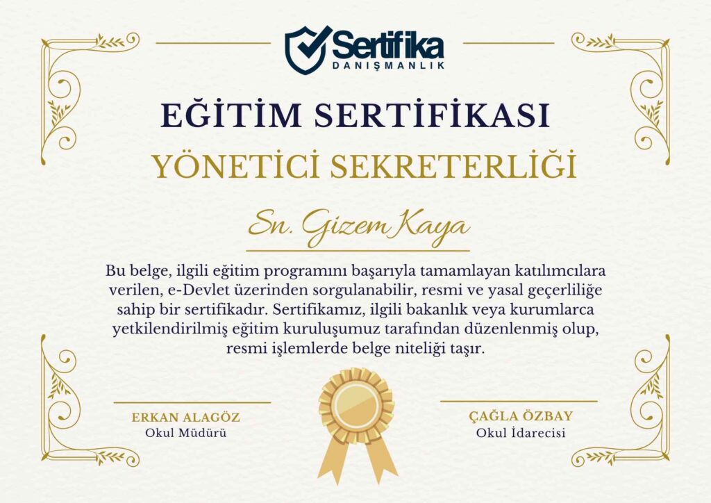 YÖNETİCİ SEKRETERLİĞİ USTALIK & KALFALIK BELGESİ