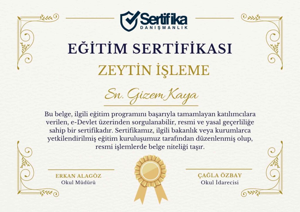 ZEYTİN İŞLEME USTALIK & KALFALIK BELGESİ